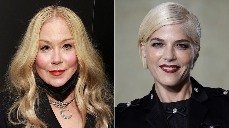 Christina Applegate and Selma Blair smiling in split image