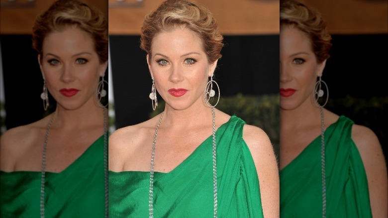 Christina Applegate relaxed, green dress