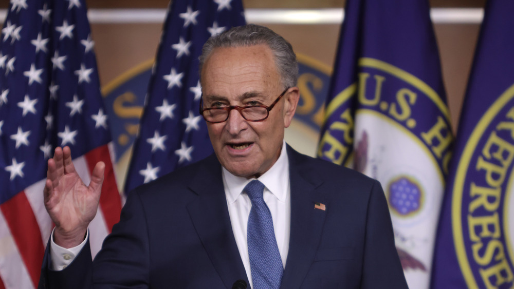 Chuck Schumer gestures as he speaks