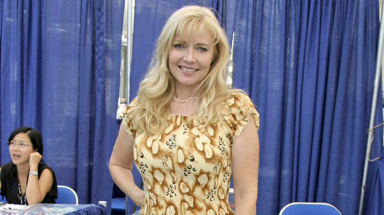 Cindy Morgan gold and brown patterned shirt