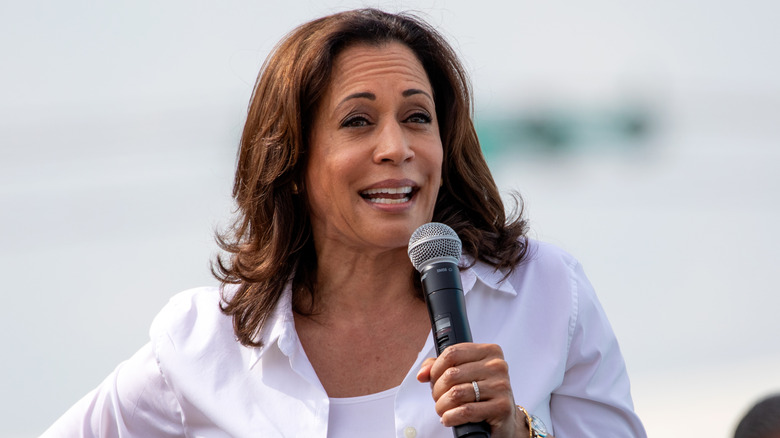 Kamala Harris speaking at an event 