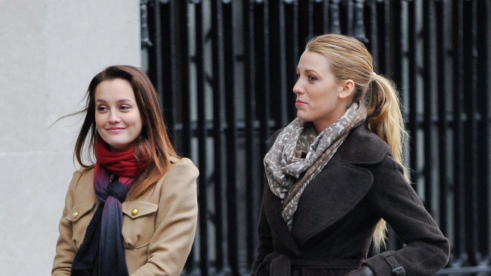 Leighton Meester and Blake Lively walking down the street