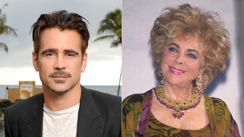 Split image of Colin Farrell, left, and Elizabeth Taylor, right