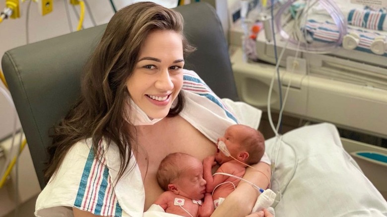 Colleen Ballinger smiling with her babies