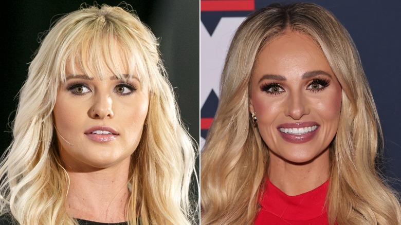 Split image of Tomi Lahren at 2018 Politicon and attending FOX Nation's 2024 Patriot Awards at Tilles Center for the Performing Arts