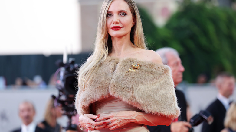 Angelina Jolie with fur top