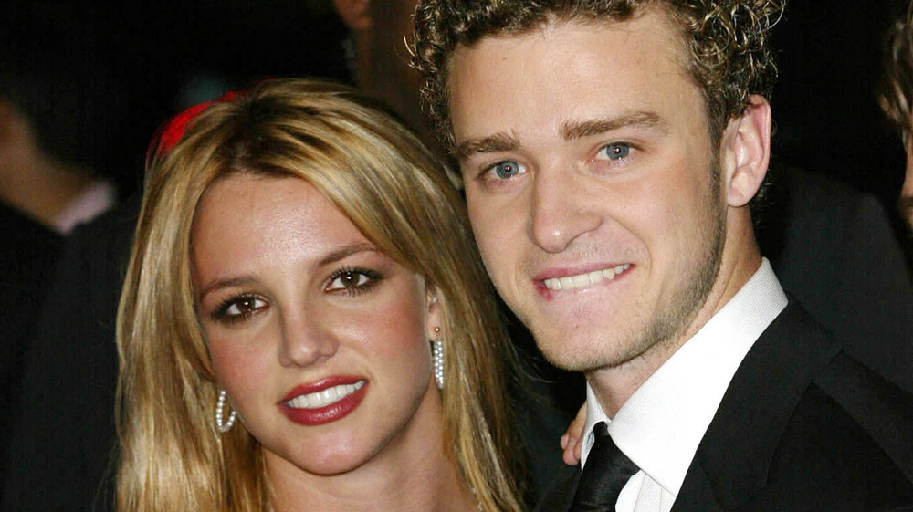 Britney Spears and Justin Timberlake smiling 