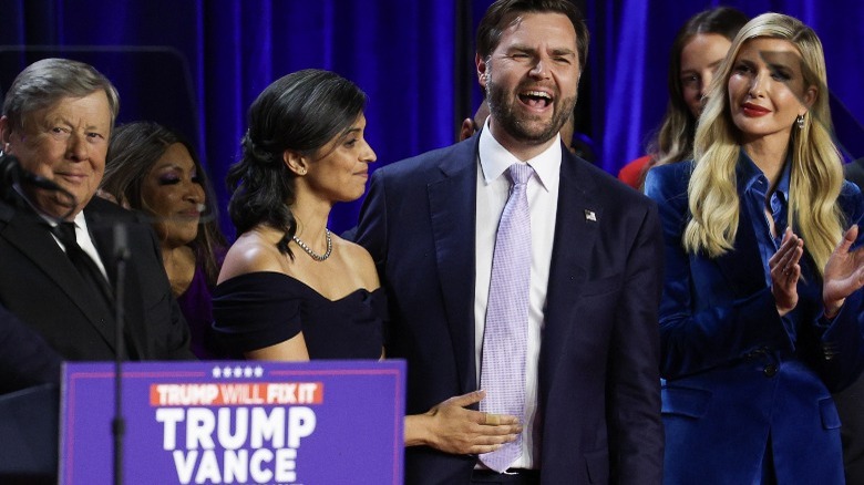 Usha Vance rubs JD Vance's stomach while on stage during Election Night