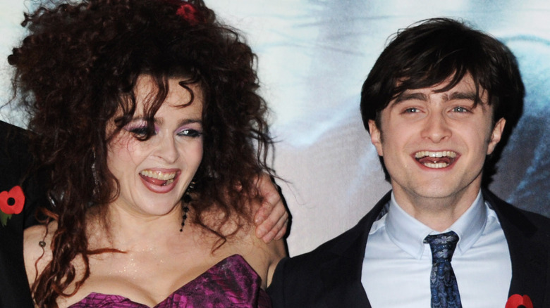 Daniel Radcliffe, Helena Bonham Carter, laughing