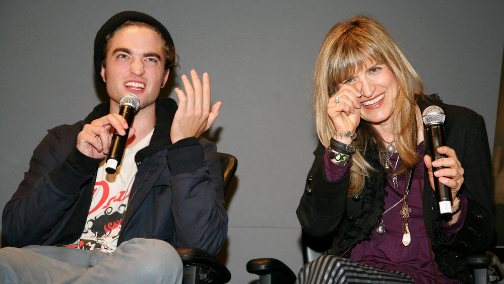Robert Pattinson and Catherine Hardwicke laughing