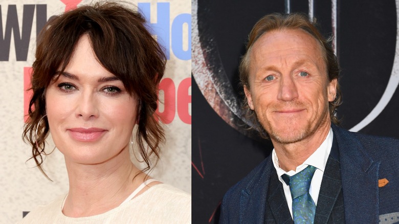 Lena Headey smiling and Jerome Flynn smiling split image