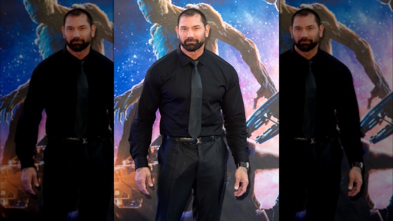 Dave Bautista wearing all-black outfit