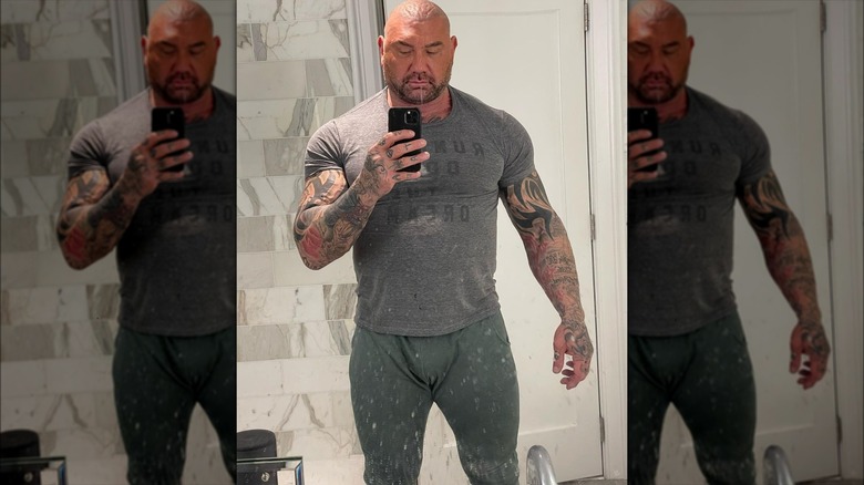 Dave Bautista taking mirror selfie