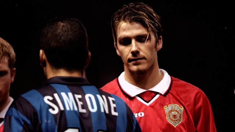 David Beckham standing on the field at the 1998 World Cup