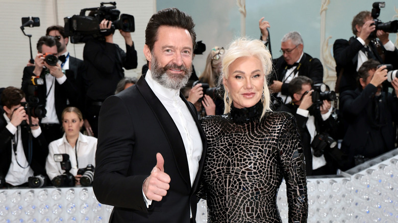 Hugh Jackman and then-wife Deborra-Lee Furness posing at a 2023 premiere