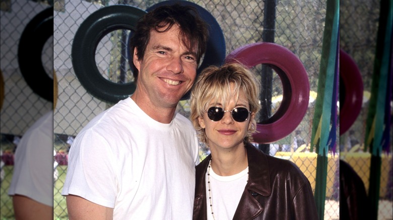 Dennis Quaid smiling, Meg Ryan wearing sunglasses