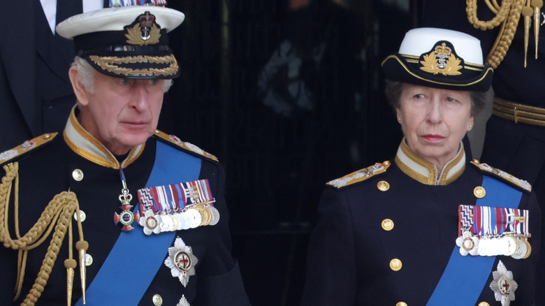 King Charles III and Princess Anne at Queen Elizabeth's funeral