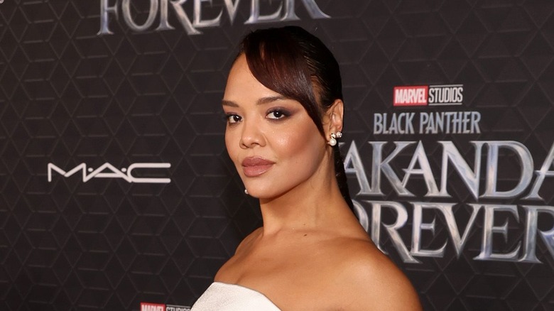 Tessa Thompson poses on the red carpet