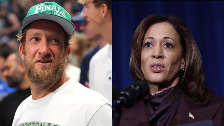 Dave Portnoy and Kamala Harris split image