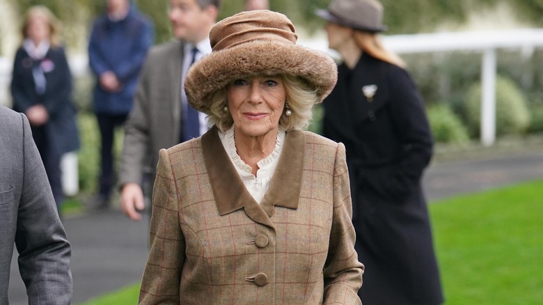 Camilla, Duchess of Cornwall arriving to meet Ebony Horse Club students