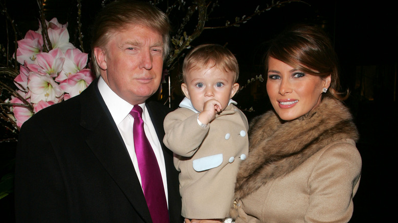 Donald Trump with Baby Barron Trump and Melania Trump 