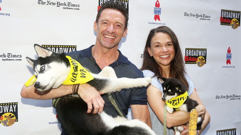 Hugh Jackman and Sutton Foster at the 2022 Broadway Barks