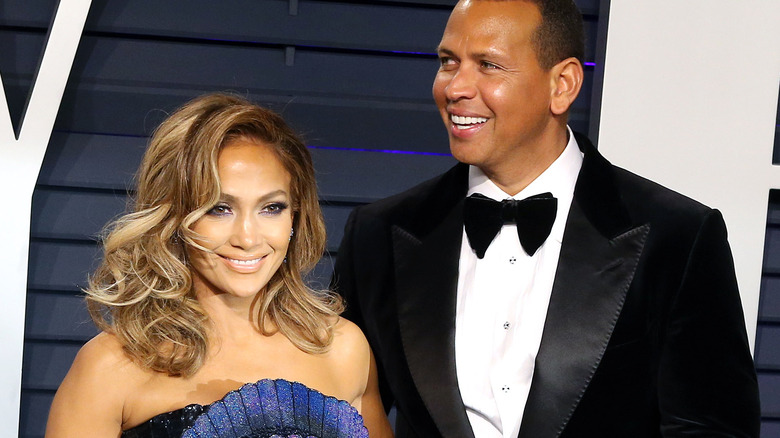 Jennifer Lopez and Alex Rodriguez smiling