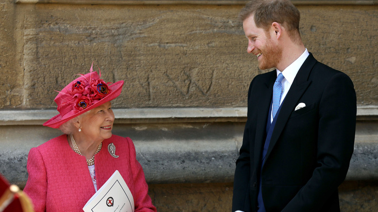 Queen Elizabeth and Prince Harry chatting