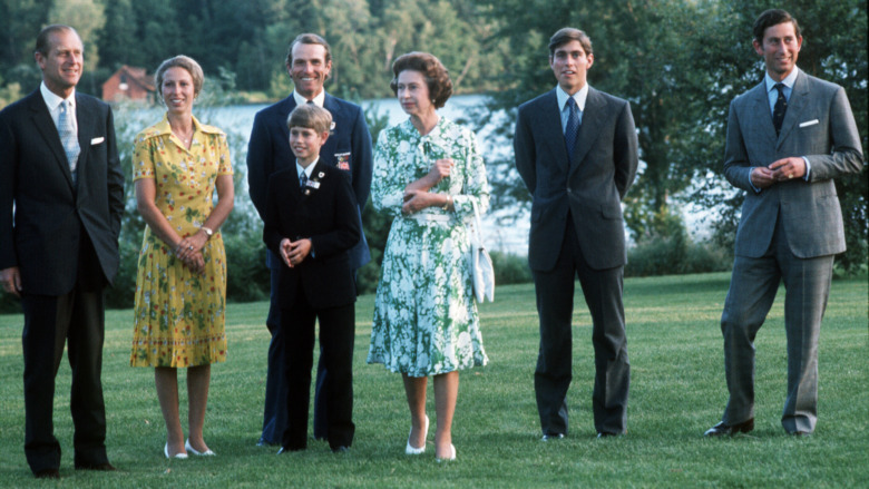 Prince Philip, Princess Anne, Prince Edward, Queen Elizabeth, Prince Andrew, and Prince Charles in 1976