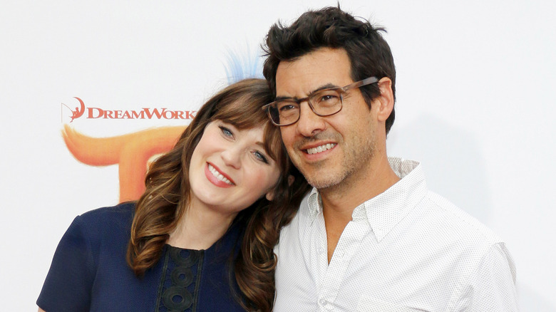 Zooey Deschanel and Jacob Pechenik smiling