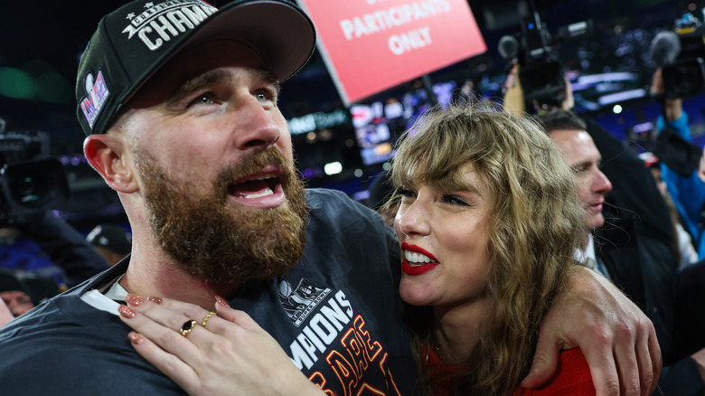 Travis Kelce and Taylor Swift at 2024 Super Bowl