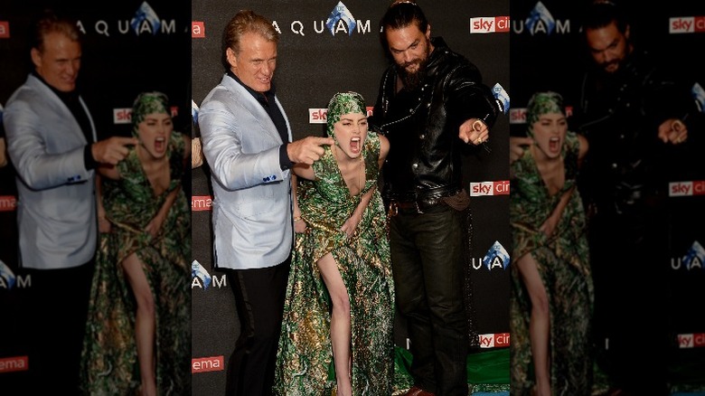 Dolph Lundgren, Amber Heard and Jason Momoa at the 2018 "Aquaman" premiere