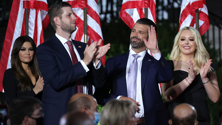 Kimberly Guilfoyle, Eric Trump, Donald Trump Jr. and Tiffany Trump clapping at the White House in 2020