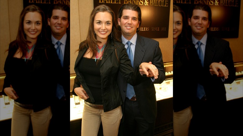 Vanessa Haydon and Donald Trump Jr. posing with engagement ring from Bailey Banks and Biddle Fine Jewelers