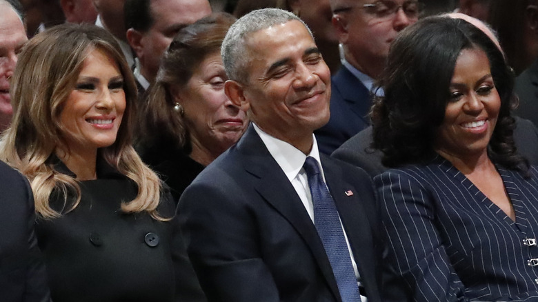 Michelle and Barack Obama and Melania Trump at funeral
