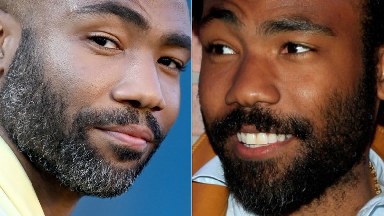 Childish Gambino looking to the right, Donald Glover smiling