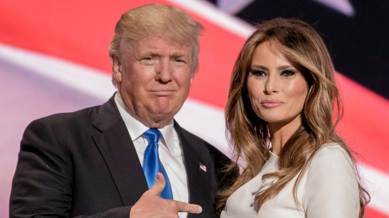 Donald Trump pointing at Melania Trump