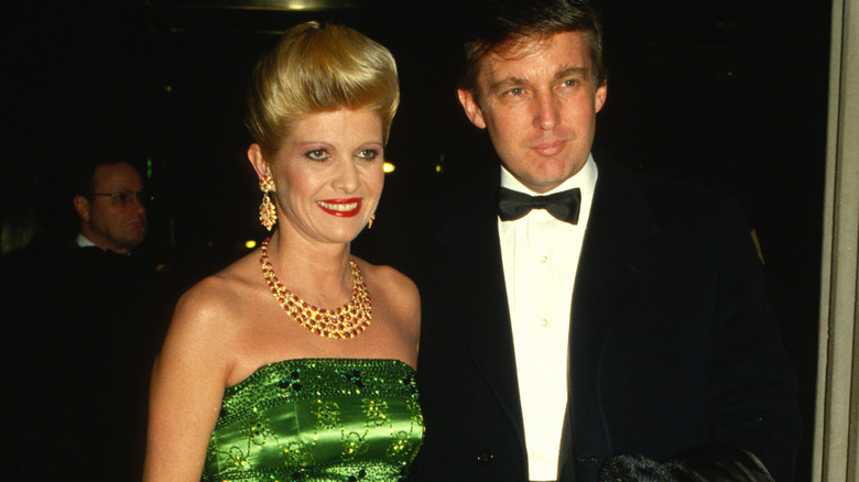 Ivana Trump in green gown and Donald Trump in tux at Met Gala 1987