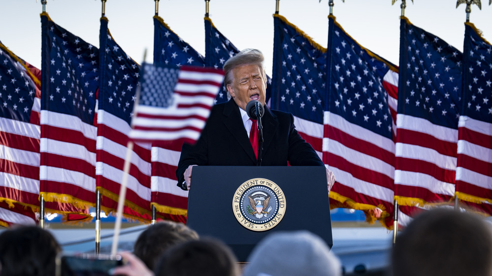 Trump speaks to supporters before boarding Air Force One on Jan. 20, 2021