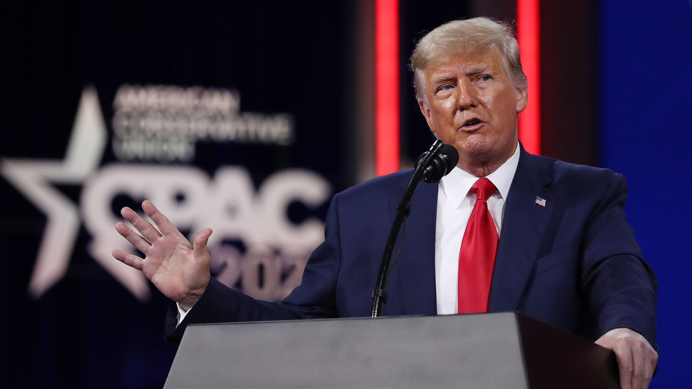 Donald Trump addresses the Conservative Political Action Conference (CPAC) held in the Hyatt Regency on February 28, 2021 in Orlando, Florida.