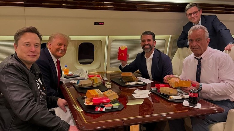 Donald Trump, Donald Trump Jr., Elon Musk, and Robert F. Kennedy Jr. eat McDonald's on a plane