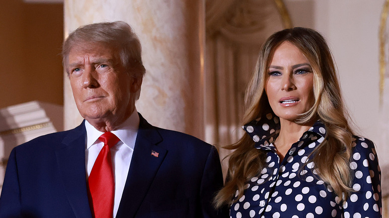 Donald and Melania Trump stands