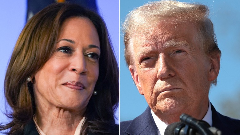 Split image of Kamala Harris and Donald Trump