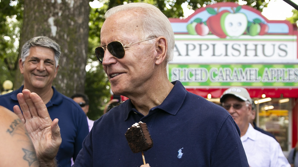 President Joe Biden eating an ice cream bar in 2019