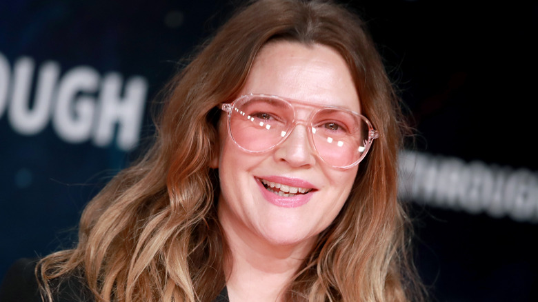 Drew Barrymore with pink glasses