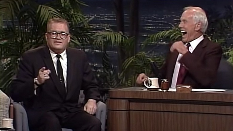 Drew Carey being interviewed by Johnny Carson