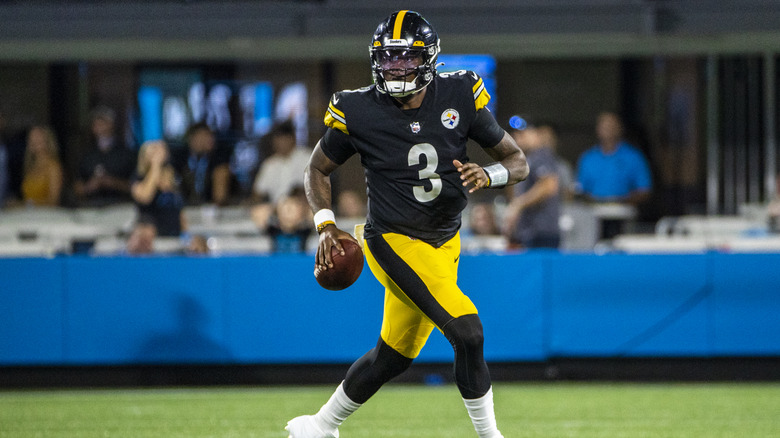  Dwayne Haskins #3 of the Pittsburgh Steelers rolling out of the pocket