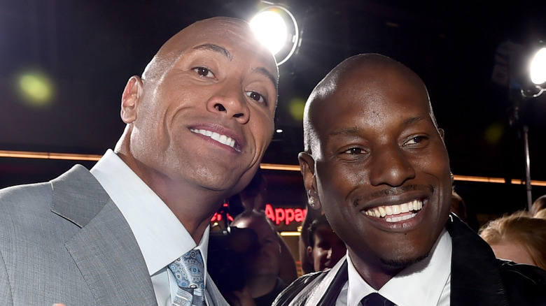 Dwayne Johnson and Tyrese Gibson on red carpet