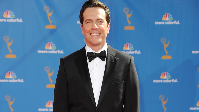 Ed Helms smiling, tuxedo bowtie