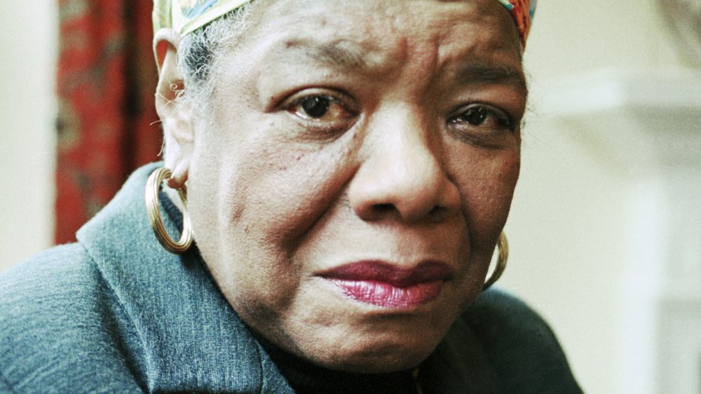 Maya Angelou posing for a portrait in London in 1999